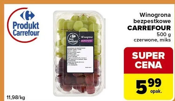 Winogrona bezpestkowe czerwone, miks promocja w Carrefour Express