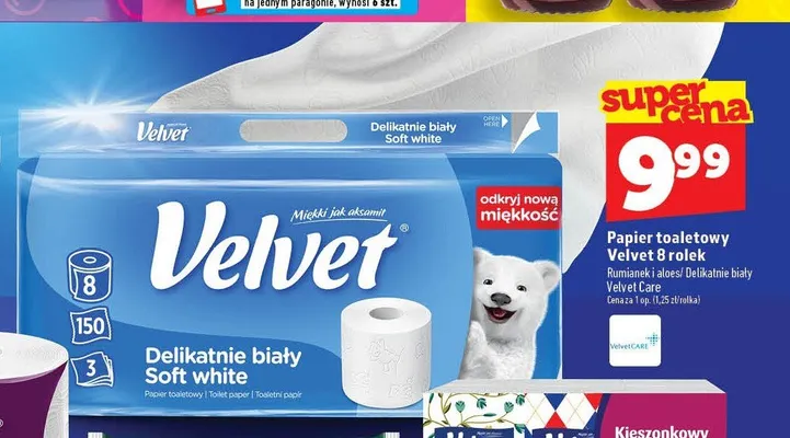 Papier toaletowy Velvet Delikatnie biały Soft White promocja w TOPAZ