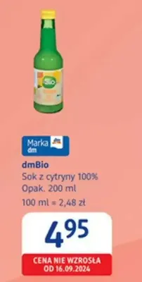 Sok z cytryny 100% promocja w Drogerie DM