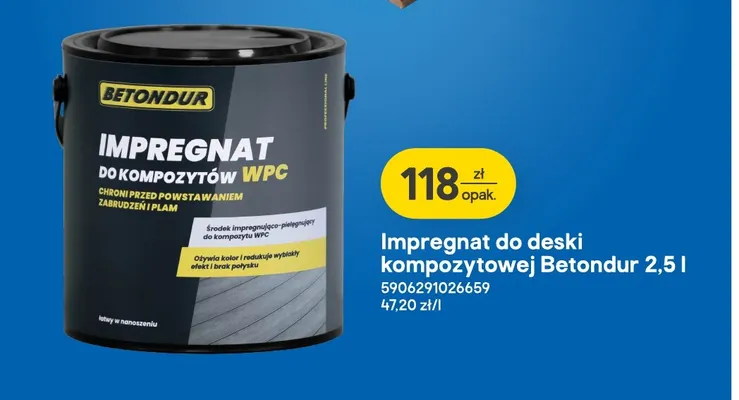 Impregnat do deski kompozytowej Betondur 2,5 l promocja w Castorama