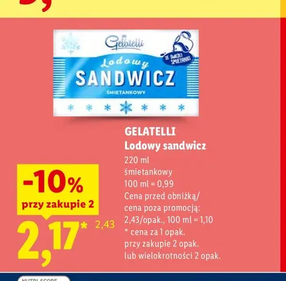 Lodowy sandwicz Gelatelli śmietankowy promocja w Lidl