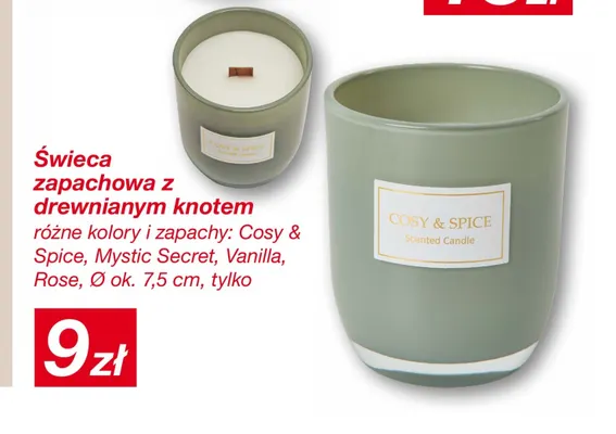 Świeca zapachowa z drewnianym knotem Mystic Secret promocja w KiK