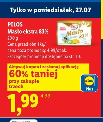 Masło ekstra 83% Pilos promocja w Lidl