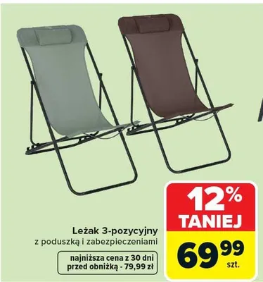 Leżak 3-pozycyjny z poduszką i zabezpieczeniami promocja w Carrefour