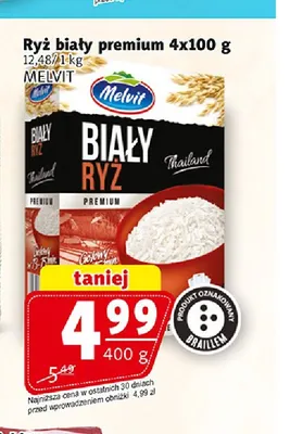 Ryż biały premium 4-pak 100 g Melvit promocja w Prim Market