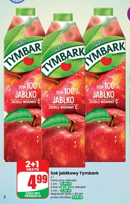 Sok jabłkowy Tymbark 100% promocja w Dino