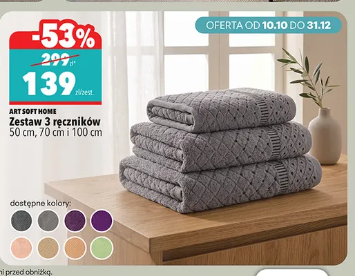 Zestaw 3 ręczników 50 cm 70 cm i 100 cm Art Soft Home promocja w Biedronka