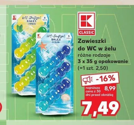 Zawieszki do WC w żelu K-Classic Lemon 3-pak promocja w Kaufland