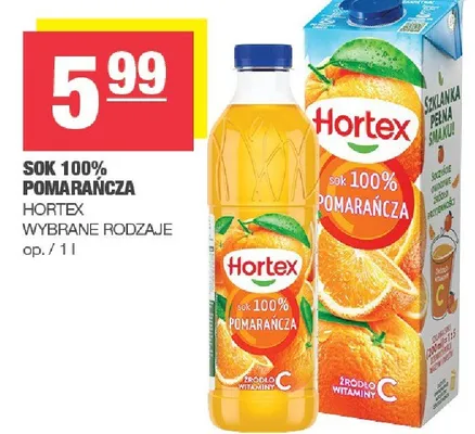 Sok 100% pomarańcza wybrane rodzaje promocja w SPAR