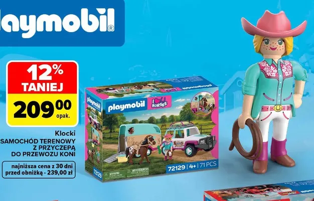Klocki samochód terenowy z przyczepą do przewozu koni Playmobil promocja w Carrefour
