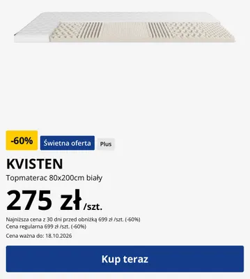 Topmaterac Kvisten 80x200 cm biały promocja w Jysk