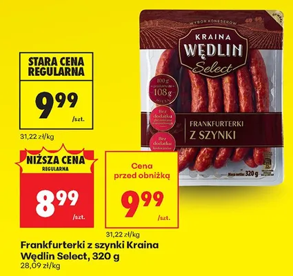Frankfurterki z szynki Kraina Wędlin Select promocja w Biedronka