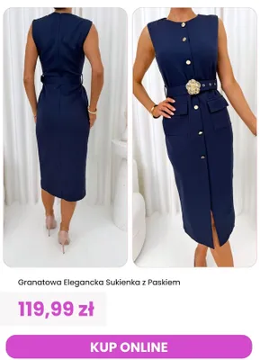 Sukienka damska granatowa elegancka z paskiem ModnaKiecka.pl promocja w Modna Kiecka
