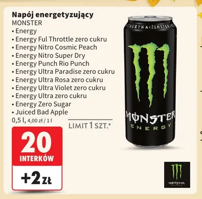 Napój energetyzujący Monster Energy Ultra Rosa zero cukru promocja w Intermarche