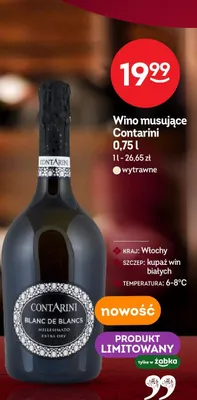 Wino musujące wytrawne Contarini Blanc de Blancs Millesimato Extra Dry promocja w Żabka