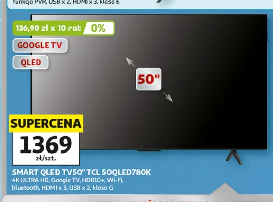 Telewizor Smart QLED TCL 50QLED780K promocja w Auchan