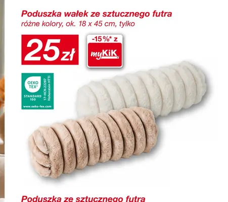 Poduszka wałek ze sztucznego futra 18x45 cm promocja w KiK