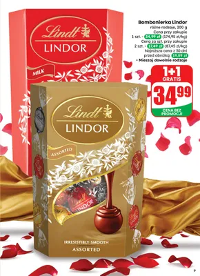 Bombonierka Lindor, różne rodzaje 1+1 GRATIS promocja w Dino