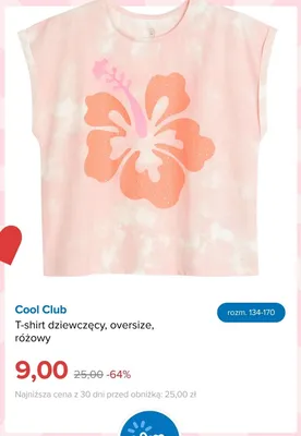 T-shirt dziewczęcy Cool Club oversize różowy promocja w Smyk