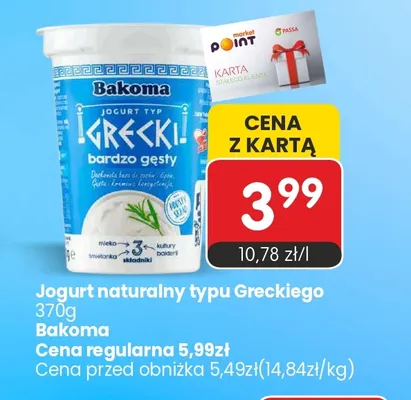 Jogurt naturalny typu greckiego Bakoma promocja w Market Point