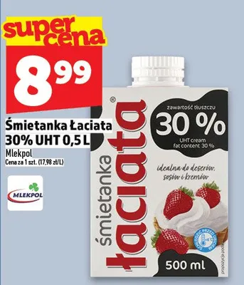 Śmietanka Łaciata 30% UHT promocja w TOPAZ