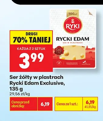 Ser żółty w plastrach Rycki Edam Exclusive promocja w Biedronka