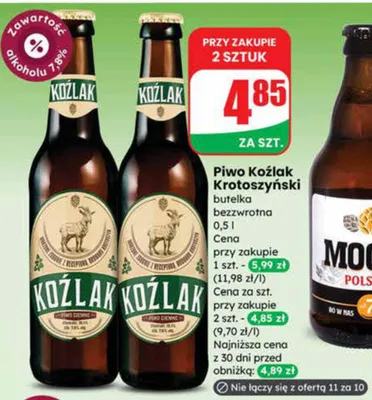 Piwo Koźlak Krotoszyński butelka bezzwrotna promocja w Dino