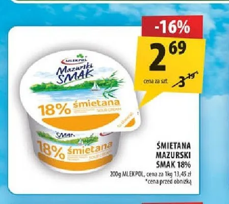 Śmietana Mazurski Smak 18% Mlekpol promocja w Arhelan