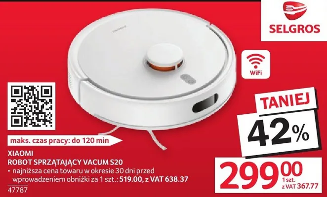 Robot sprzątający Xiaomi Vacuum S20 promocja w Selgros