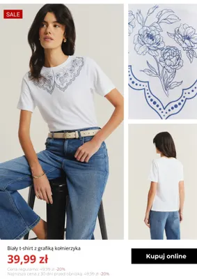 Biały t-shirt z grafiką kołnierzyka Greenpoint promocja w Greenpoint