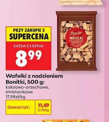 Wafelki z nadzieniem kakaowo-orzechowe Bonitki promocja w Biedronka