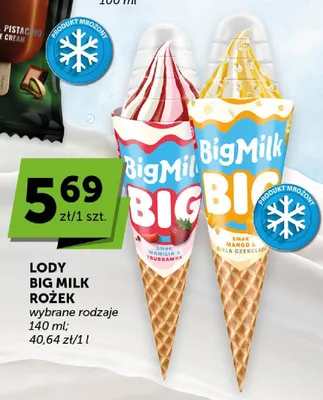 Lody Big Milk Rożek mango biała czekolada promocja w Euro Sklep