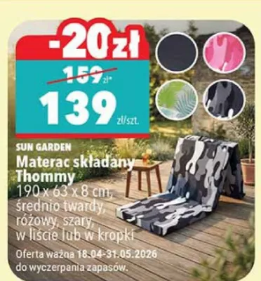 Materac składany 3-hommy 120 x 195 x 8 cm, średnio twardy, różowy, szary, granatowy, w liście lub w kropki promocja w Biedronka