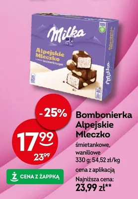 Bombonierka Alpejskie Mleczko śmietankowe, waniliowe Milka promocja w Żabka