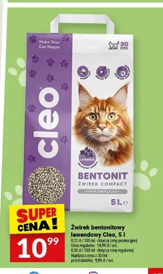 Żwirek bentonitowy lawendowy Cleo 5l promocja w Twój Market