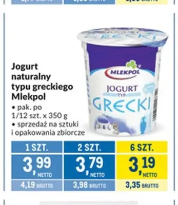 Jogurt naturalny typu greckiego Mlekpol promocja w Makro