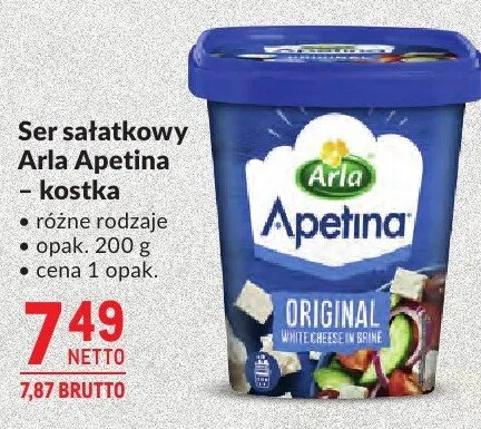 Ser sałatkowy Arla Apetina - kostka promocja w Makro
