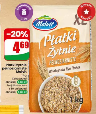Płatki żytnie pełnoziarniste promocja w Dino
