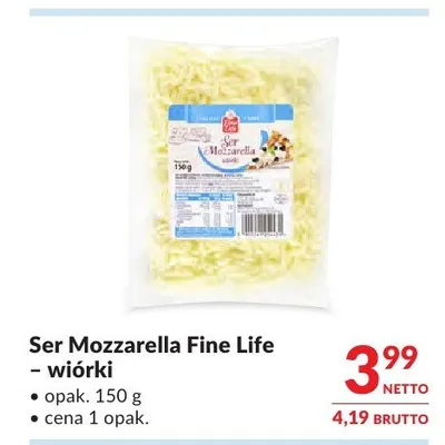 Ser Mozzarella Fine Life wiórki promocja w Makro
