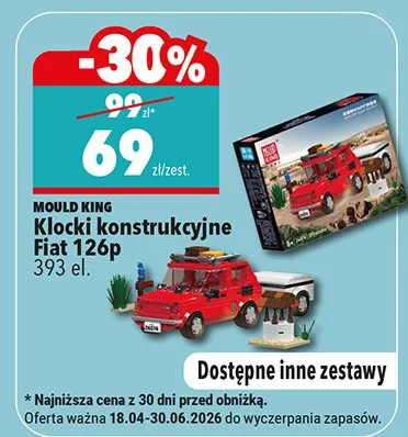 Klocki konstrukcyjne Fiat 126p Mould King 393 elementy promocja w Biedronka