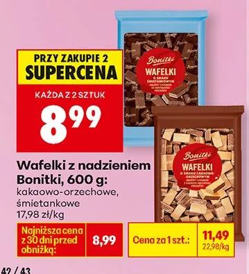 Wafelki z nadzieniem kakaowo-orzechowe promocja w Biedronka