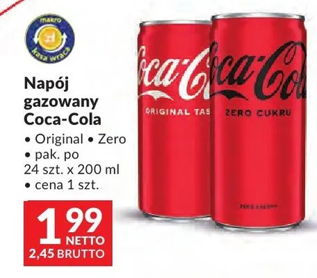 Napój gazowany Coca-Cola Original Zero promocja w Makro