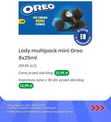 Lody multipack mini Oreo Ice Cream Mini Cones promocja w Dino