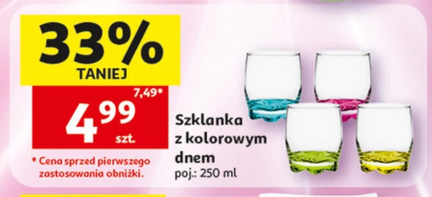 Szklanka z kolorowym dnem 250ml promocja w Auchan