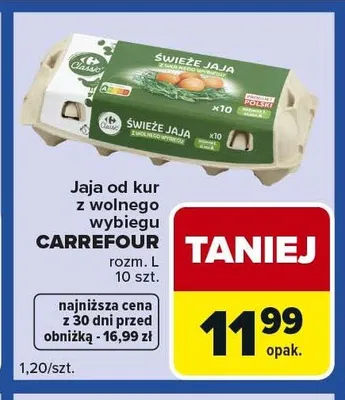 Jaja od kur z wolnego wybiegu CARREFOUR rozm. L promocja w Carrefour Express