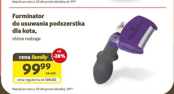 Przyrząd do usuwania podszerstka dla kota Furminator promocja w Super Zoo