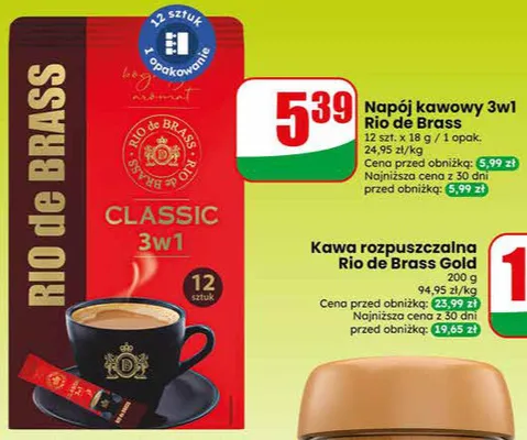 Napój kawowy 3w1 Rio de Brass 12-pak 18g promocja w Dino