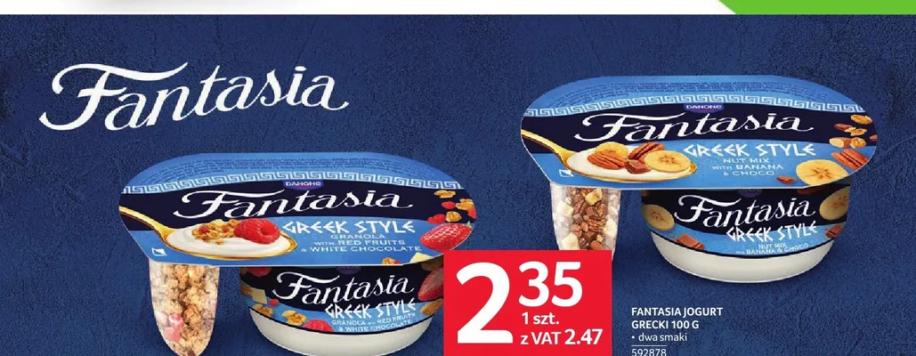 Jogurt Fantasia Greek Style z miksem orzechów, bananem i czekoladą promocja w Selgros