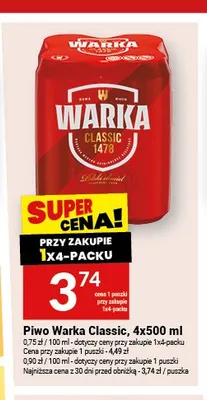 Piwo Warka Classic 4-pak 500ml promocja w Twój Market