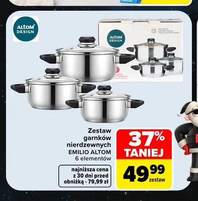 Zestaw garnków nierdzewnych Emilio Altom 6 elementów promocja w Carrefour